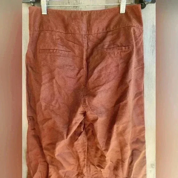 Anthropologie Button Wide-Leg Ankle Pants in Rust Boho Linen Blend 6 Women's - Picture 10 of 11